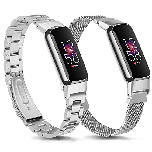 Compatible with Fitbit Luxe Bands Sets, 2 Pack Stainless Steel Metal Band + Mesh Woven Strap Replacement Bracelet Wristband for Fitbit Luxe Fitness and Wellness Tracker
