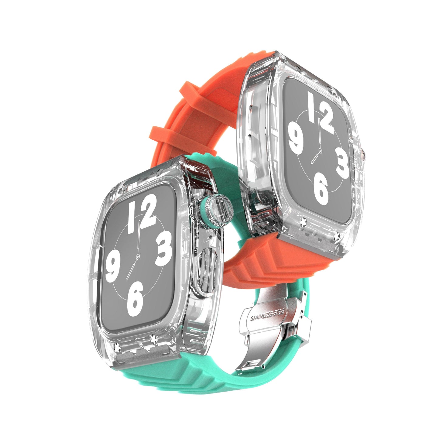 TikBand Premium Fluororubber Transparent Case & Sports Band for Apple Watch 44mm & 45mm