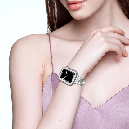 Pebble Diamond Steel Interlock Watch Band-For Apple Watch