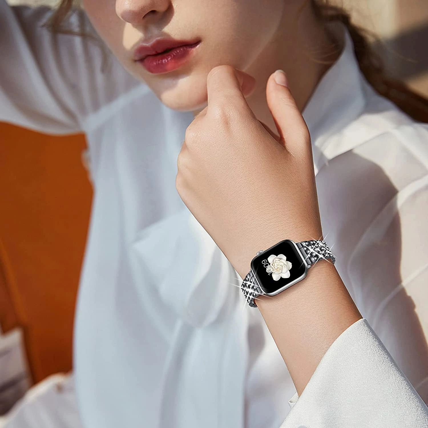 Pebble Diamond Steel Interlock Watch Band-For Apple Watch