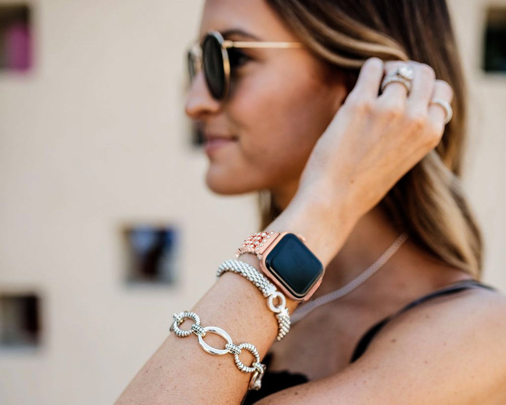 Pebble Diamond Steel Interlock Watch Band-For Apple Watch