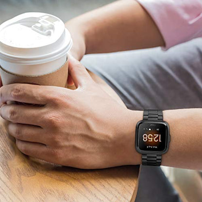 Solid Stainless Steel Metal Band Compatible with Fitbit Versa 2, Versa, Versa Lite Edition