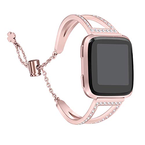 Compatible with Fitbit Versa/Fitbit Versa Lite and SE/Fitbit Versa 2 Women's Strap, Stainless Steel Metal Jewelry Bracelet Bracelet Wristband
