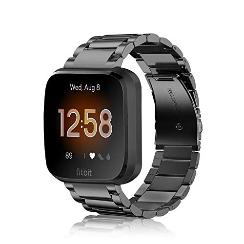 Solid Stainless Steel Metal Band Compatible with Fitbit Versa 2, Versa, Versa Lite Edition