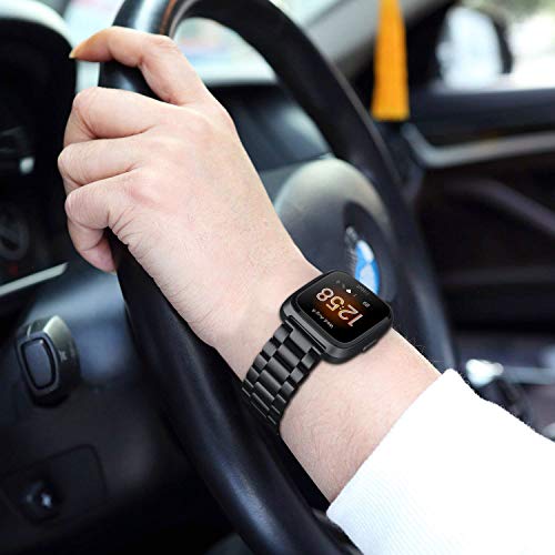 Solid Stainless Steel Metal Band Compatible with Fitbit Versa 2, Versa, Versa Lite Edition