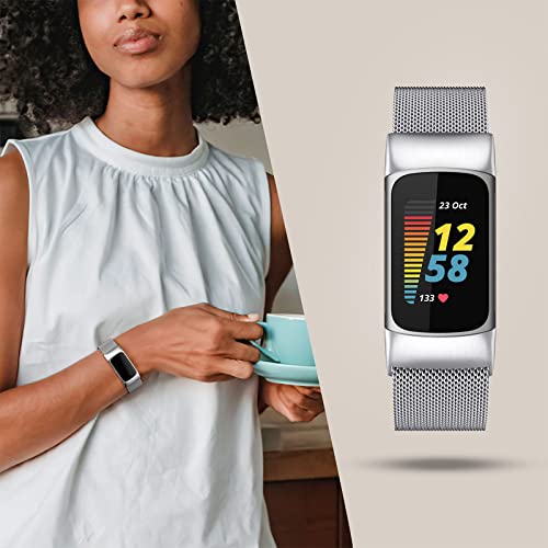 Stainless Steel Mesh Magnetic Strap Compatible with Fitbit Charge 5