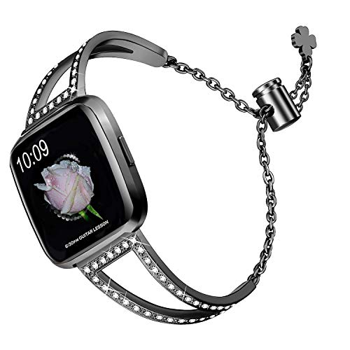 Compatible with Fitbit Versa/Fitbit Versa Lite and SE/Fitbit Versa 2 Women's Strap, Stainless Steel Metal Jewelry Bracelet Bracelet Wristband