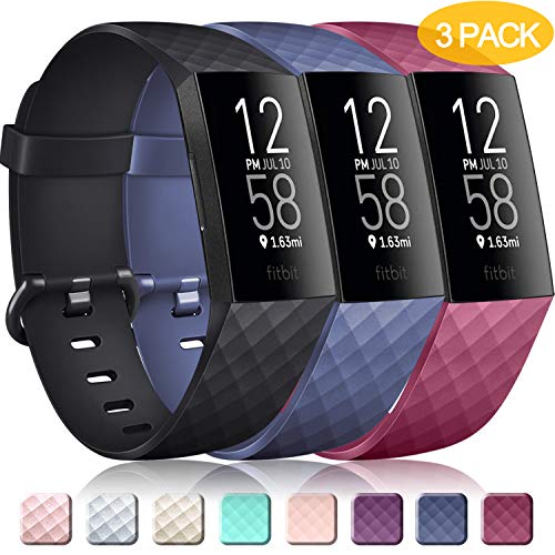 Pack 3 Silicone Bands for Fitbit Charge 4 / Fitbit Charge 3 / Charge 3 SE Replacement Wristbands.