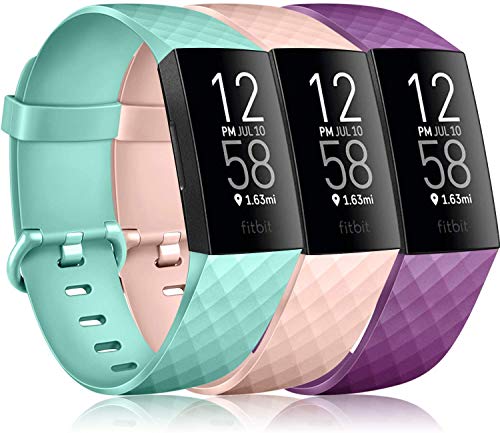 Pack 3 Silicone Bands for Fitbit Charge 4 / Fitbit Charge 3 / Charge 3 SE Replacement Wristbands.