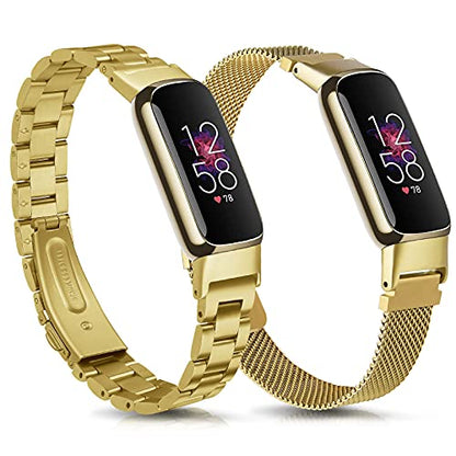 Compatible with Fitbit Luxe Bands Sets, 2 Pack Stainless Steel Metal Band + Mesh Woven Strap Replacement Bracelet Wristband for Fitbit Luxe Fitness and Wellness Tracker