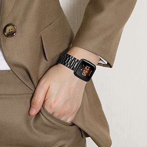 Solid Stainless Steel Metal Band Compatible with Fitbit Versa 2, Versa, Versa Lite Edition