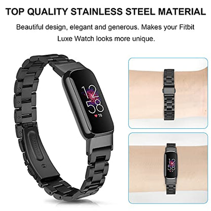 Compatible with Fitbit Luxe Bands Sets, 2 Pack Stainless Steel Metal Band + Mesh Woven Strap Replacement Bracelet Wristband for Fitbit Luxe Fitness and Wellness Tracker