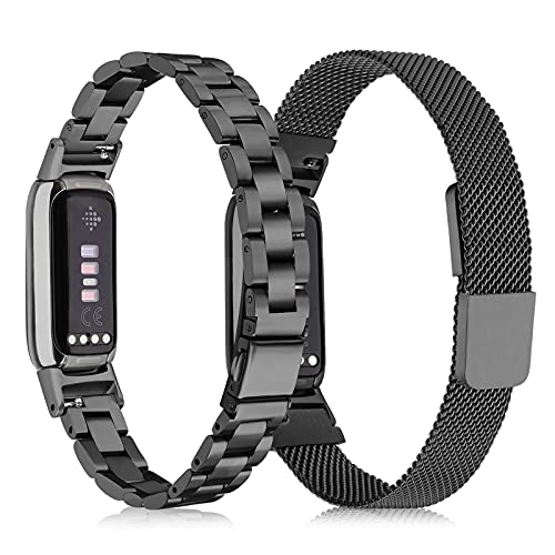 Compatible with Fitbit Luxe Bands Sets, 2 Pack Stainless Steel Metal Band + Mesh Woven Strap Replacement Bracelet Wristband for Fitbit Luxe Fitness and Wellness Tracker