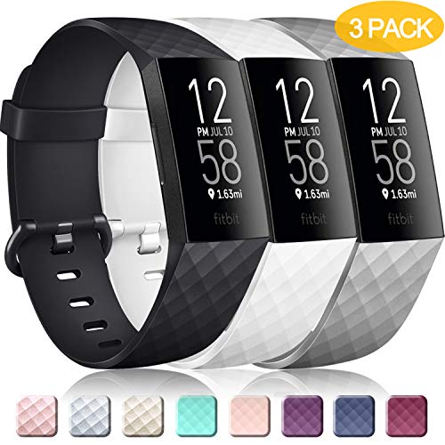 Pack 3 Silicone Bands for Fitbit Charge 4 / Fitbit Charge 3 / Charge 3 SE Replacement Wristbands.