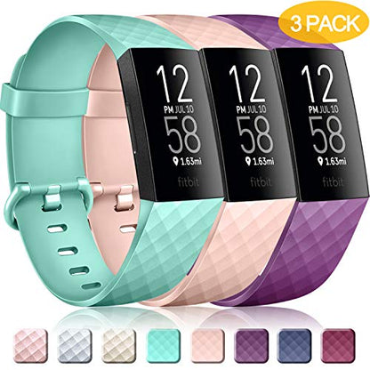 Pack 3 Silicone Bands for Fitbit Charge 4 / Fitbit Charge 3 / Charge 3 SE Replacement Wristbands.