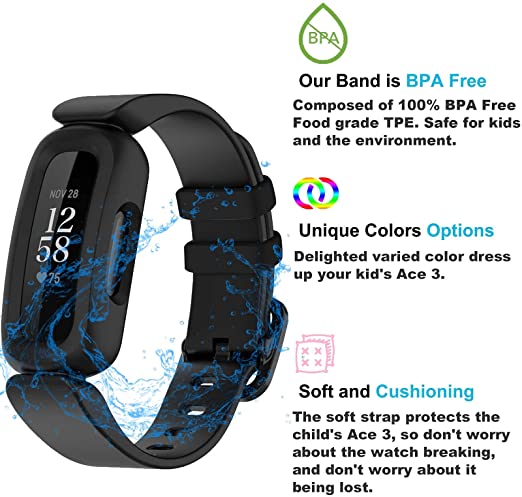 Compatible with Kids Fitbit Ace 3, Soft Silicone Waterproof Bracelet Accessory Sports Strap